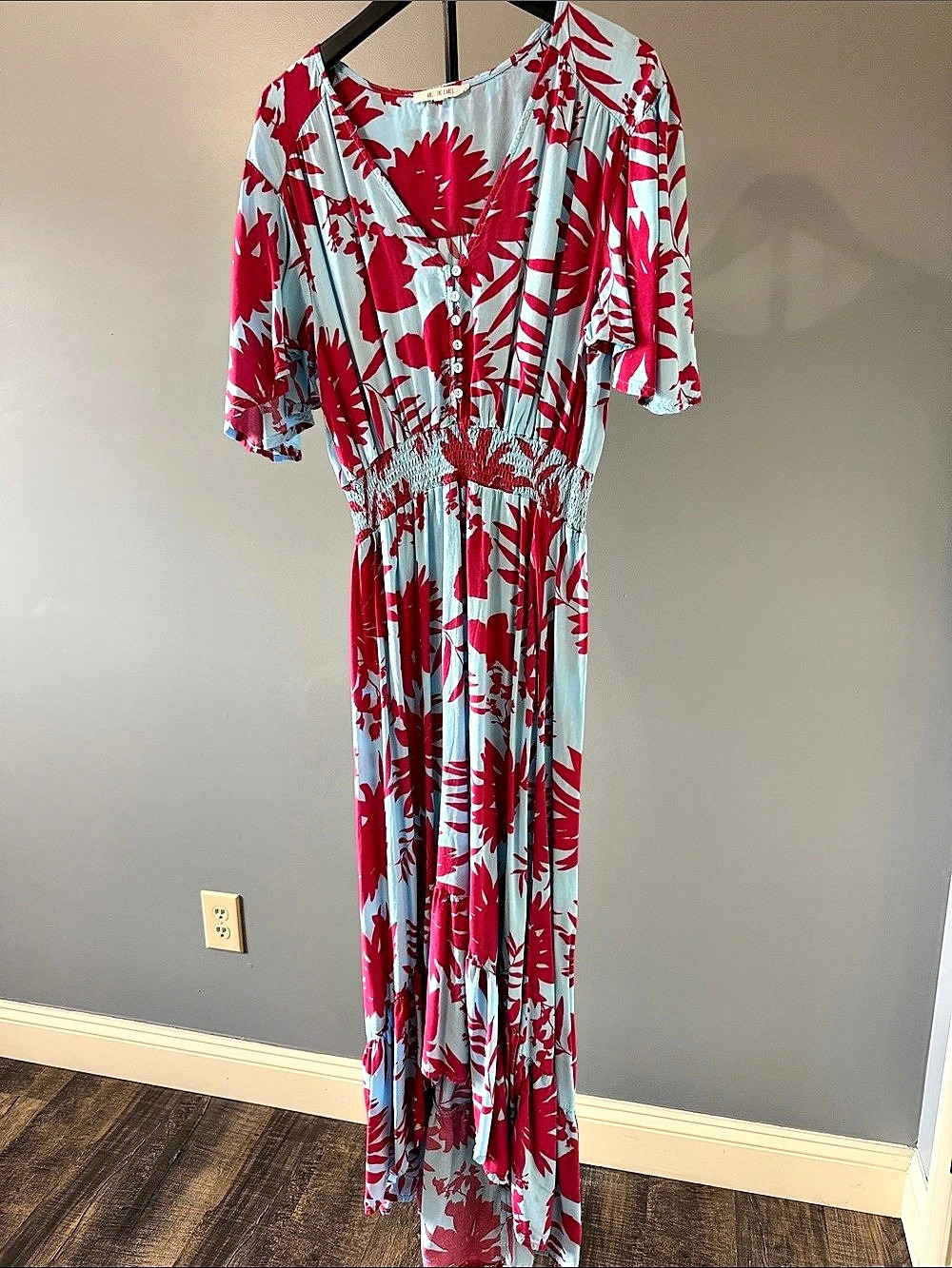 Adel the Label Floral Maxi Dress in Blue & Red Size Large